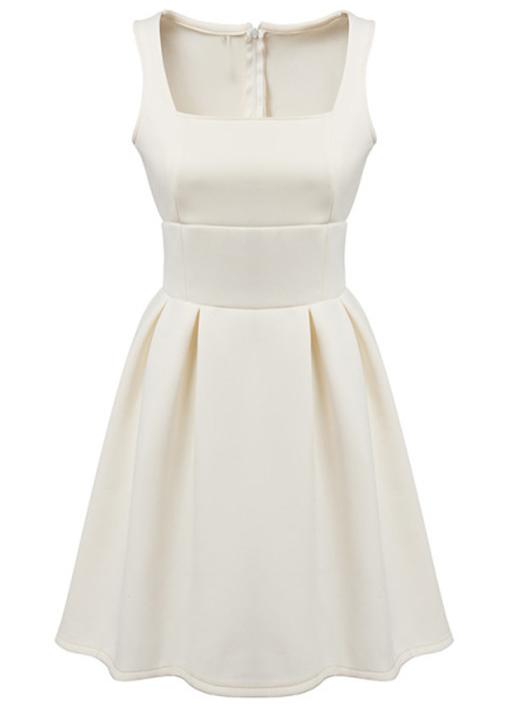 Romwe Sleeveless Pleated Slim White Dress
