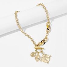 Romwe Leaf & Coin Pendant Chain Necklace 1pc