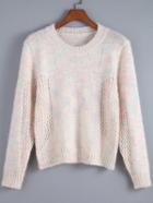 Romwe Round Neck Open-knit Apricot Sweater