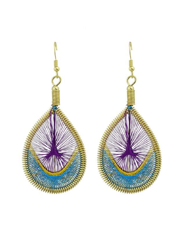 Romwe Purple Colorful Rope Handmade Braided Wate Drop Hanging Earrings