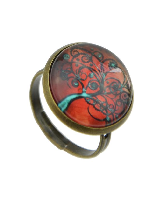 Romwe Red Amber Style Adjustable Tree Shape Rings For Women