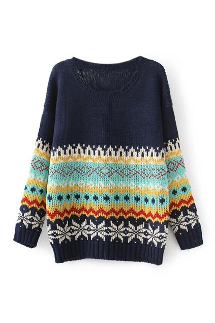 Romwe Strap Knittd Navy Blue Jumper