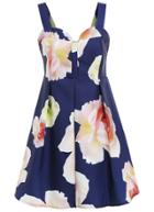 Romwe Straps Florals Flare Blue Dress