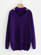 Romwe Choker Neck Stepped Hem Jumper