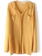 Romwe V Neck Yellow Sweater With Pockets