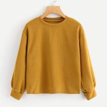 Romwe Lantern Sleeve Solid Sweatshirt