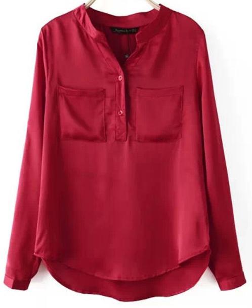 Romwe Pockets Dipped Hem Loose Blouse