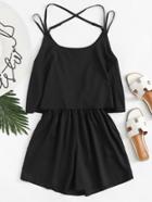 Romwe Criss Cross Back Tiered Romper