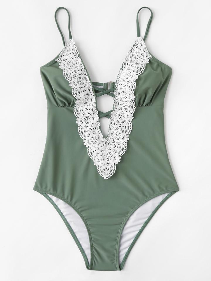 Romwe Contrast Lace Swimsuit