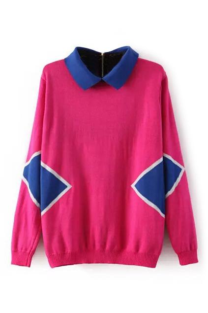 Romwe Pointed Collar Dual-tone Jumper