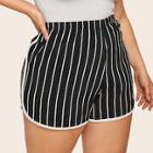 Romwe Plus Contrast Trim Striped Shorts