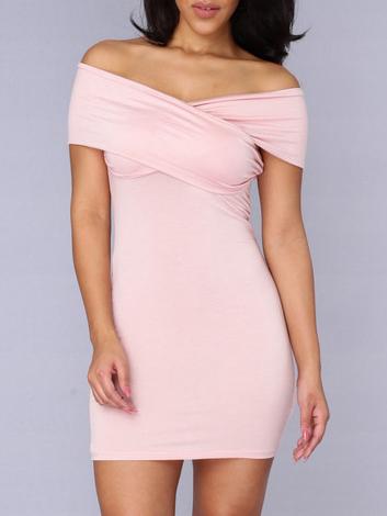 Romwe Pink Off The Shoulder Bodycon Dress