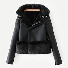 Romwe Contrast Faux Fur Solid Jacket