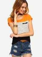 Romwe Cap Sleeve Color Block T-shirt
