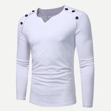 Romwe Guys Button Decoration V Neck Tee