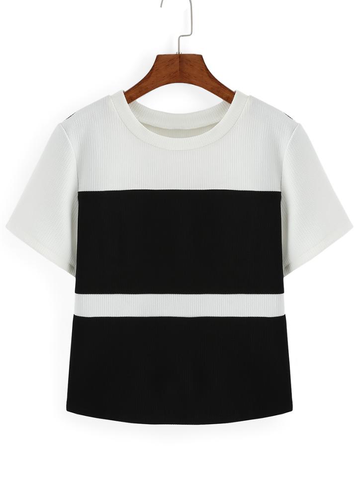 Romwe Crew Neck Color-block T-shirt