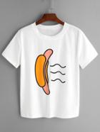 Romwe White Hot Dog Print T-shirt