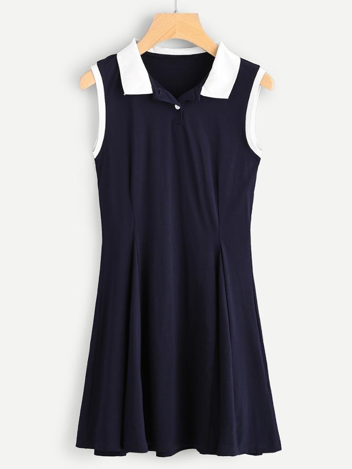Romwe Contrast Collar Skater Dress