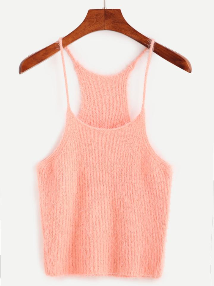 Romwe Pink Fuzzy Knit Cami Top