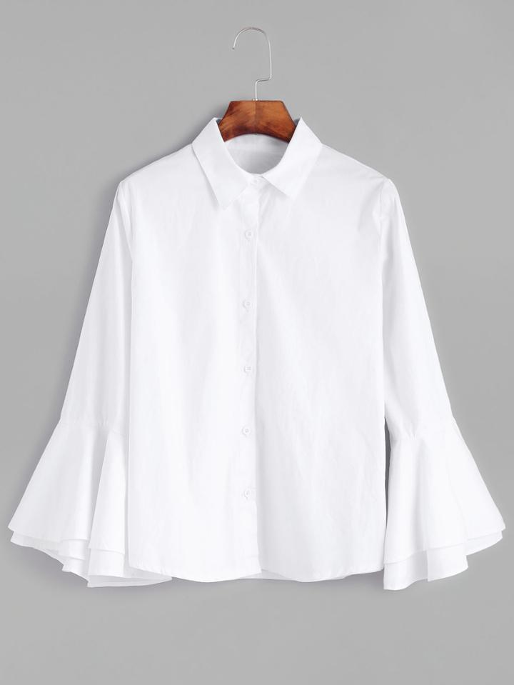 Romwe White Bell Sleeve Shirt