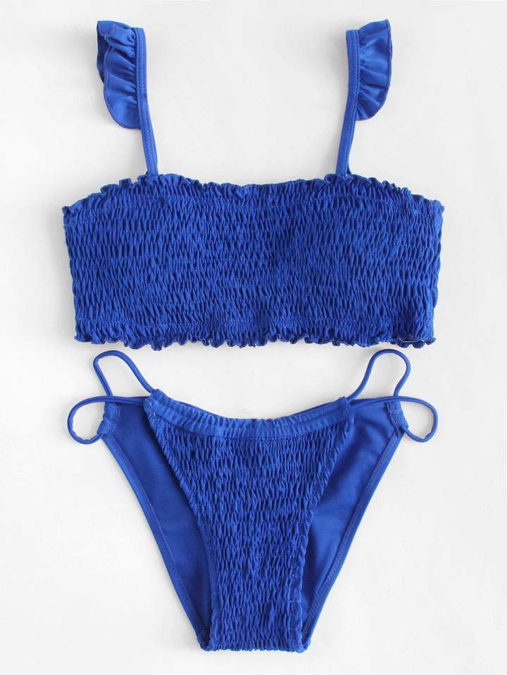 Romwe Ruffle Detail Shirred Bikini Set