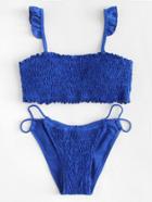 Romwe Ruffle Detail Shirred Bikini Set