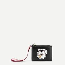 Romwe Cartoon Cat Detail Zipper Purse