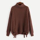 Romwe Turtle Neck Lace-up Front Jumper