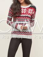 Romwe Multicolor Long Sleeve Snowflake Print Sweater
