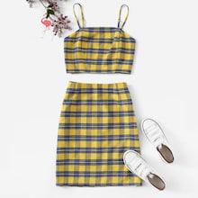 Romwe Tartan Crop Cami & Skirt Set