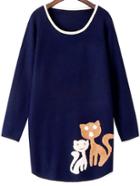 Romwe Cat Pattern Navy Sweater