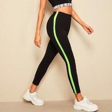 Romwe Tape Detail Elastic Waist Leggings