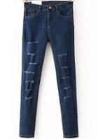 Romwe Navy Pockets Cut Out Denim Pant