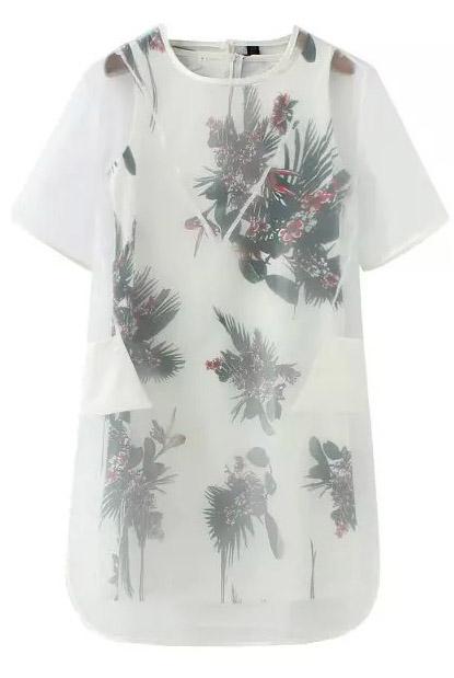 Romwe Round Neck Plant Print Dress