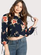 Romwe Floral Print Tie Sleeve Top