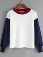 Romwe White Blue Contrast Collar Crop Sweatshirt