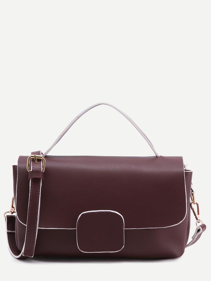 Romwe Burgundy Faux Leather Messenger Bag With Strap
