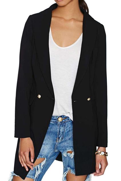 Romwe Single-breasted Slim Black Coat