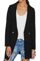 Romwe Single-breasted Slim Black Coat