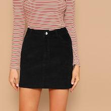 Romwe Zip Fly Cord Bodycon Skirt