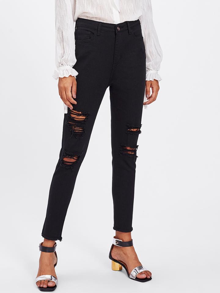 Romwe Distressed Black Wash Jeans
