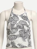 Romwe White Halter Pineapple Print Top