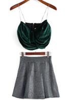 Romwe Chain Strap Back Zipper Top With Pleated Skirt