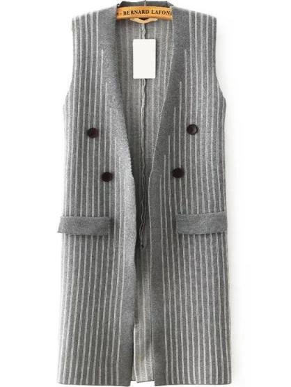 Romwe Vertical Striped Knit Grey Vest