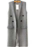 Romwe Vertical Striped Knit Grey Vest