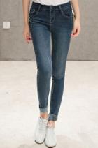 Romwe With Rivet Cuffed Denim Pant