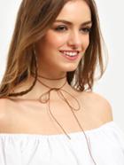Romwe Coffee Simple Bow Cotton Thread Necklace