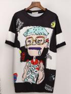Romwe Comic Print Boyfrined T-shirt