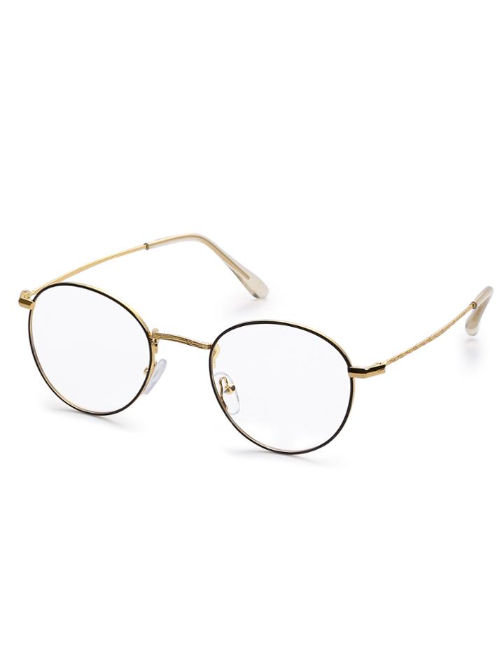 Romwe Gold Metal Frame Round Clear Lens Glasses