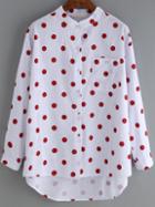 Romwe High Low Polka Dot Red Blouse With Pocket